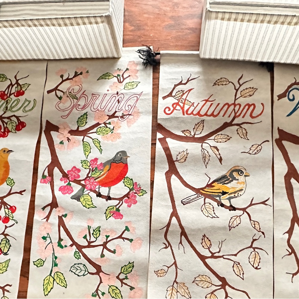 Hand Crafted Seasonal Bird art set of 4